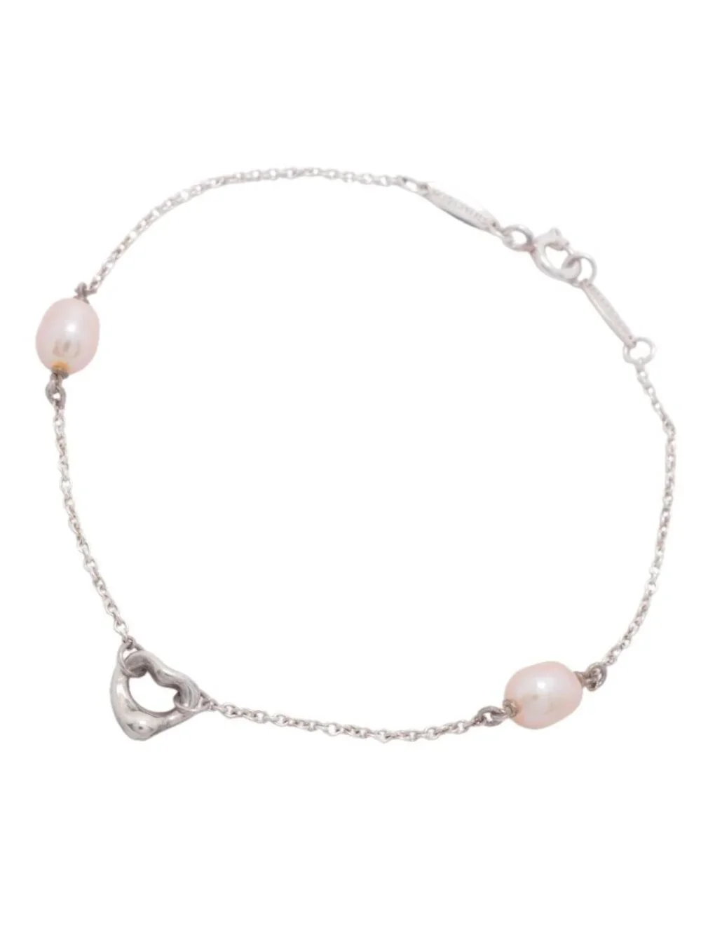 Tiffany & Co Bre Open Heart Pearl by the Yard 925 Sterling Silver Pink Bracelet